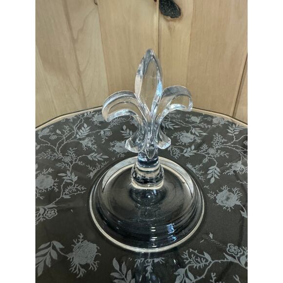 Vintage Fostoria Floral Chintz Crystal Fleur de Lis Center Handle Tray 11.5" - Picture 4 of 8